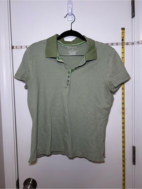 Basic Editions Lime Green and White Striped Polo Shirt